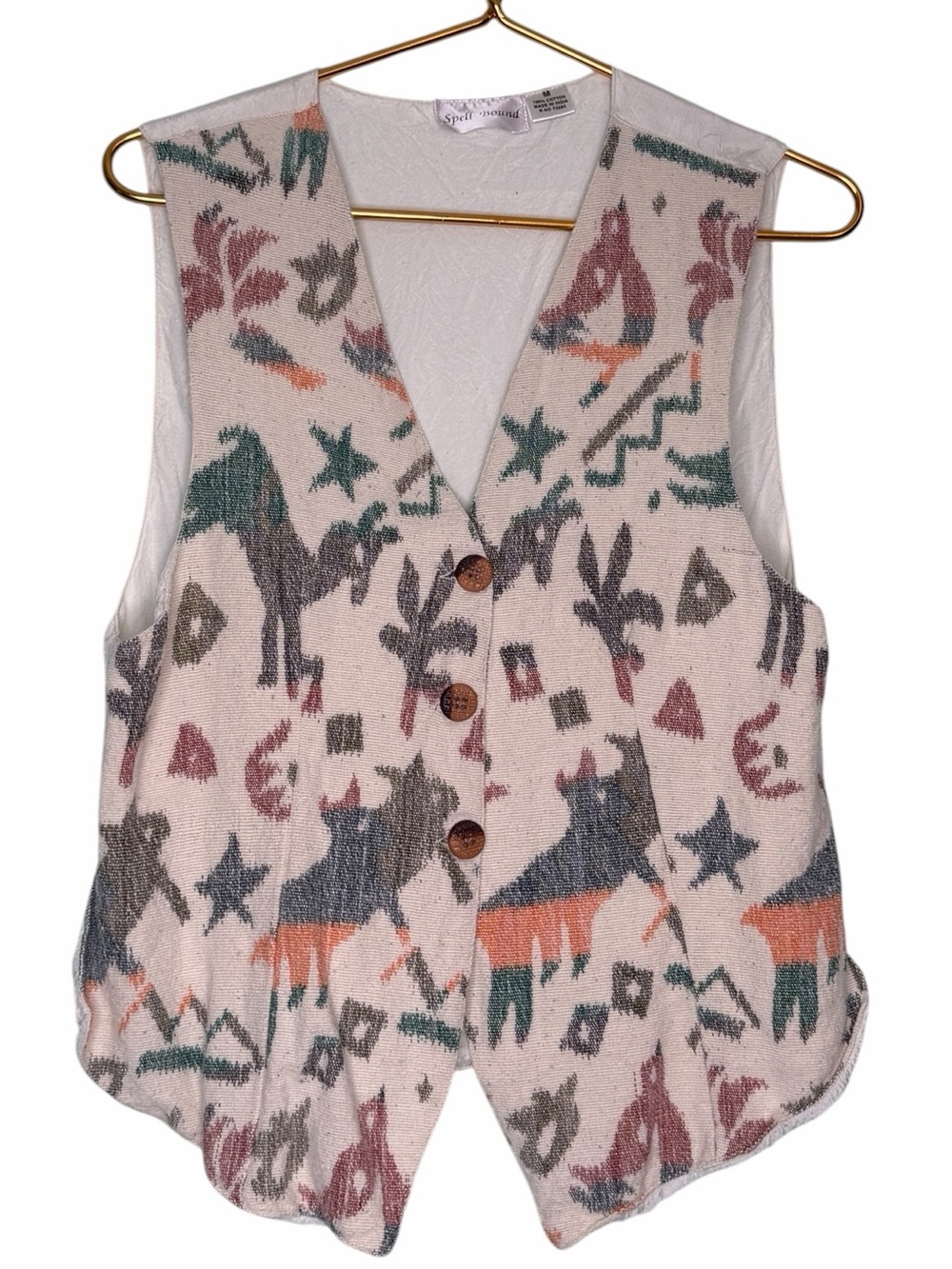 Vintage 90s Fun Southwestern Animal Design Vest in Cream, Teal, Rust